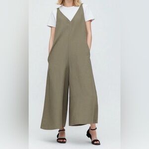 Uniqlo Women's Linen Blend, Wide Leg, Olive Green Romper, Size Medium